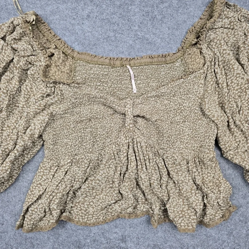 Free‎ People Blouse Womens Small Beige Floral Off Shoulder Cropped Boho Top